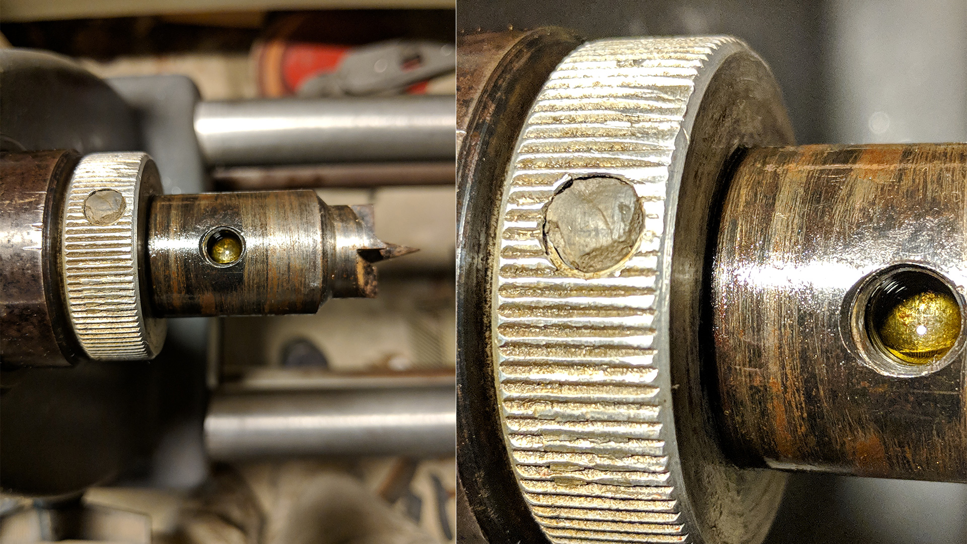 MKV 500 - Quill Spindle - Rust-welded to the lathe drive center.
