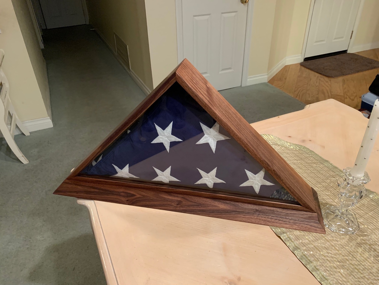 Angled view with flag inside